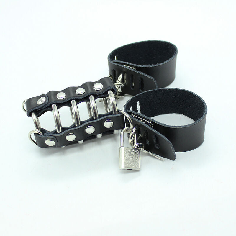 OHMAMA FETISH - COCK CAGE WITH METAL RINGS AND LEATHER STRAP