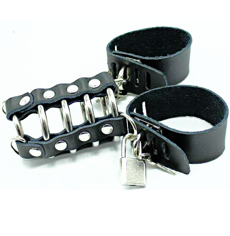 OHMAMA FETISH - COCK CAGE WITH METAL RINGS AND LEATHER STRAP