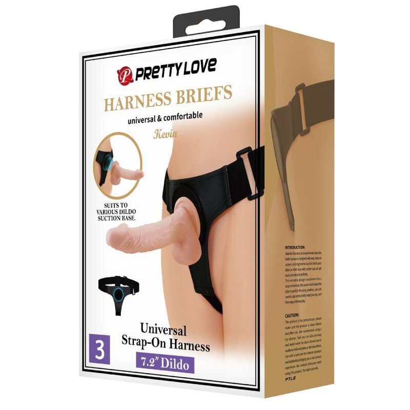 PRETTY LOVE - UNIVERSAL HARNESS BRIEFS WITH KEVIN 19 CM NATURAL DILDO
