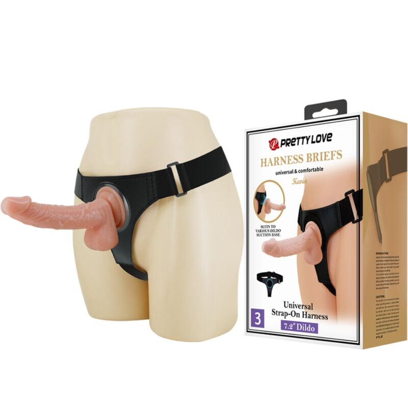 PRETTY LOVE - UNIVERSAL HARNESS BRIEFS WITH KEVIN 19 CM NATURAL DILDO