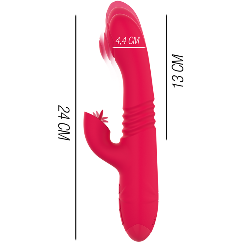 INTENSE - RECHARGEABLE MULTIFUNCTION DUA UP & DOWN VIBRATOR WITH RED TONGUE