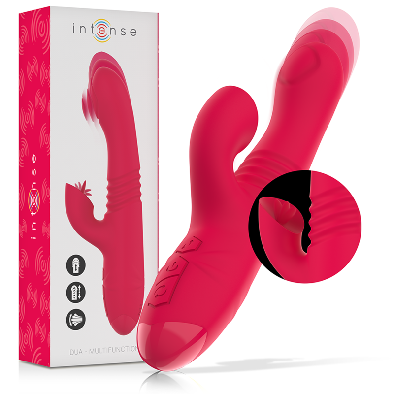 INTENSE - RECHARGEABLE MULTIFUNCTION DUA UP & DOWN VIBRATOR WITH RED TONGUE