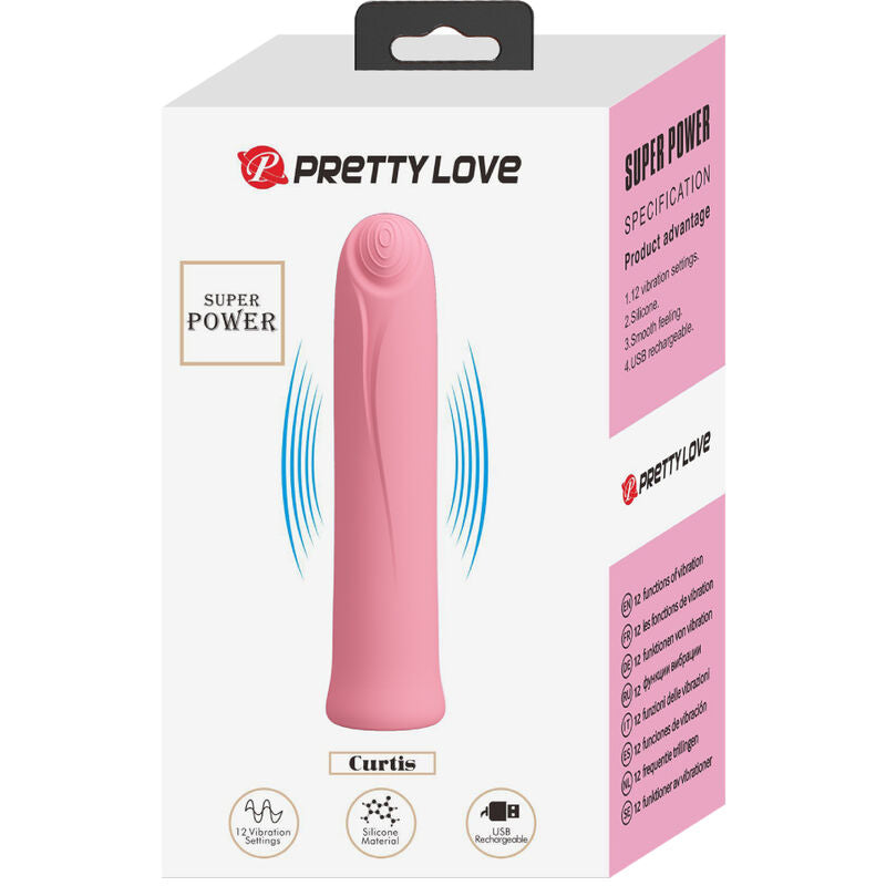 PRETTY LOVE - CURTIS MINI SUPER POWER VIBRATOR 12 VIBRATIONS IN PINK SILICONE