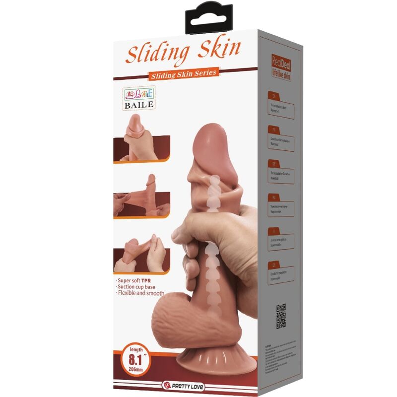 PRETTY LOVE - SLIDING SKIN SERIES REALISTIC DILDO WITH SLIDING SUCTION CUP BROWN SKIN 19.4 CM