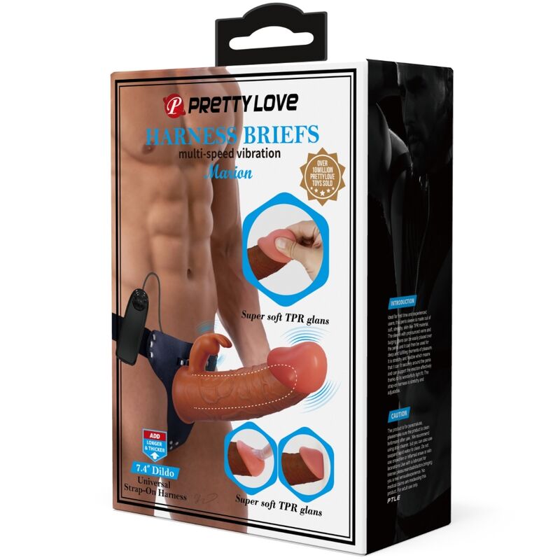 PRETTY LOVE - MARION UNIVERSAL BRIEFS HARNESS WITH VIBRATING DILDO 19 CM BROWN