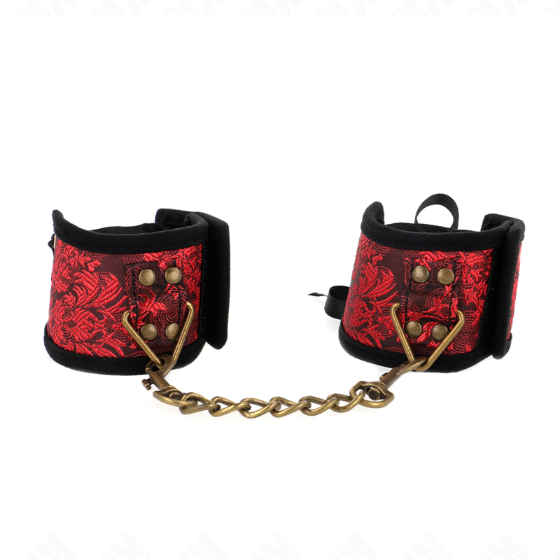 KINK - SCANDAL WRIST RESTRAINTS WITH RED-BLACK LACE DETAILS 24.5 CM X 6.5 CM