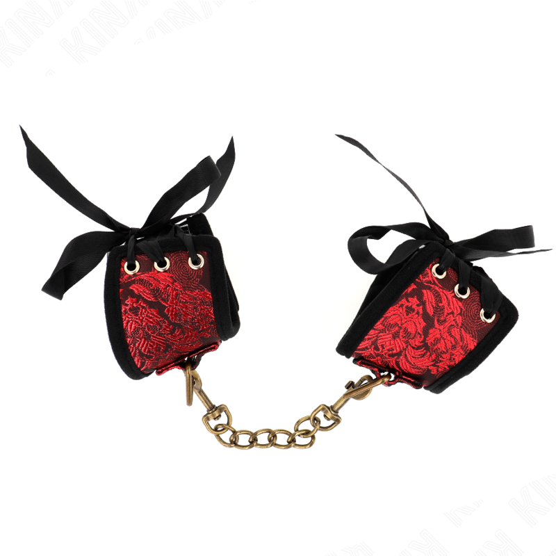 KINK - SCANDAL WRIST RESTRAINTS WITH RED-BLACK LACE DETAILS 24.5 CM X 6.5 CM