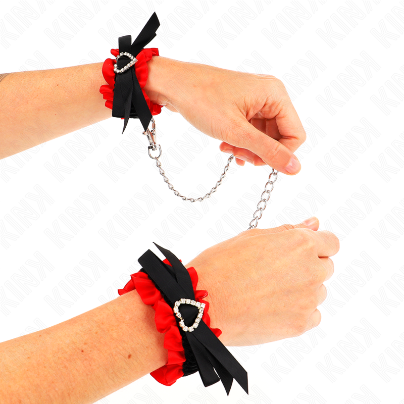 KINK - ELASTIC LACE CUFF WRISTWRAPS WITH RED HEART DETAILS ADJUSTABLE 22-35 CM