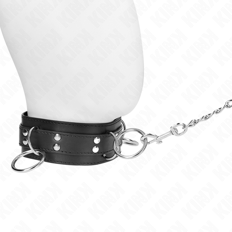 KINK - 3 RING BONDAGE COLLAR WITH STRAP 80 CM 53 X 5 CM