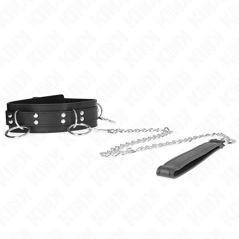 KINK - 3 RING BONDAGE COLLAR WITH STRAP 80 CM 53 X 5 CM