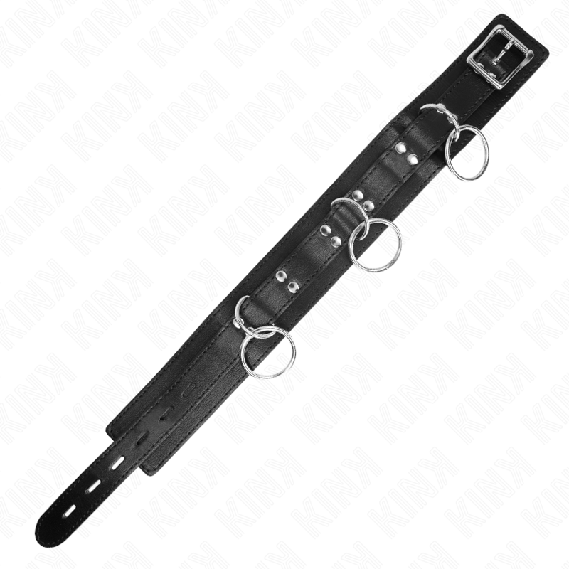 KINK - 3 RING BONDAGE COLLAR WITH STRAP 80 CM 53 X 5 CM