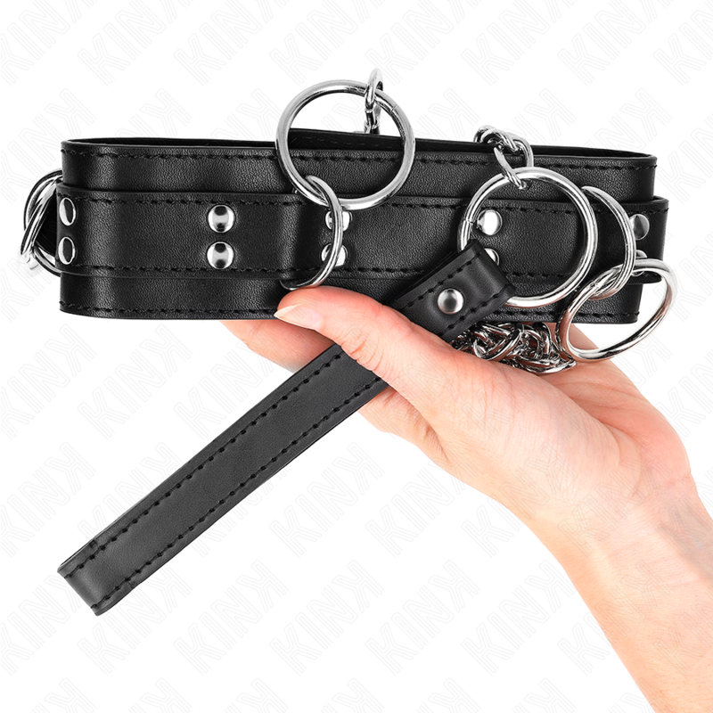 KINK - 3 RING BONDAGE COLLAR WITH STRAP 80 CM 53 X 5 CM