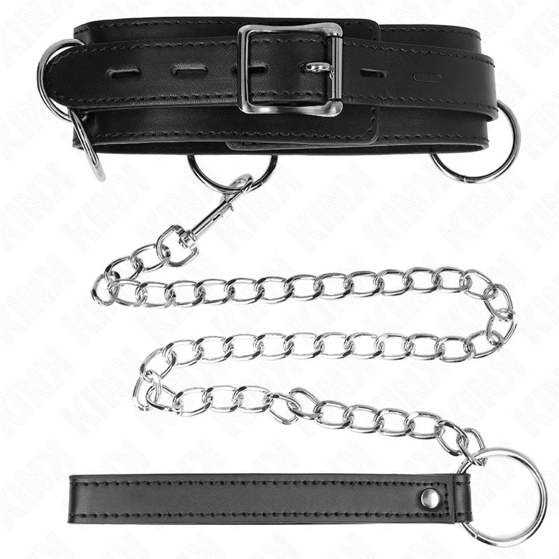 KINK - 3 RING BONDAGE COLLAR WITH STRAP 80 CM 53 X 5 CM