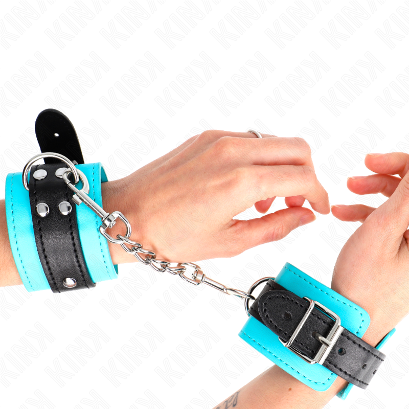 KINK - BLUE FUR LINED HOOK-ON WRISTBANDS ADJUSTABLE 20-28CM X 5.5CM