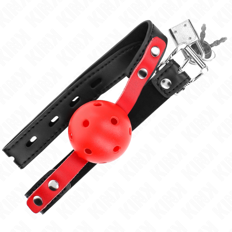 KINK - RED HOLLOW HARD BALL 4 CM BLACK BRACELET GAG 60 x 2 CM ADJUSTABLE 37-52 CM