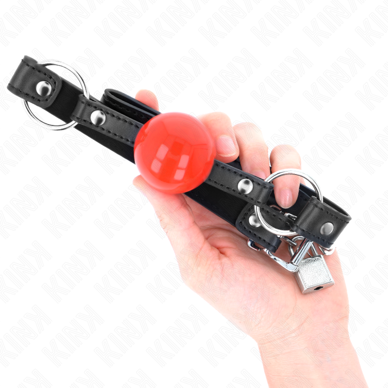 KINK - 4 CM BALL GAG WITH RED BALL LOCK BLACK STRAP 60 x 2 CM