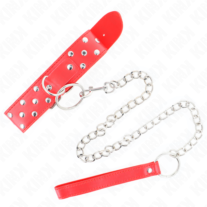 KINK - RIVET RING COLLAR WITH BELT 65 CM RED ADJUSTABLE 36-50 CM X 3.8 CM