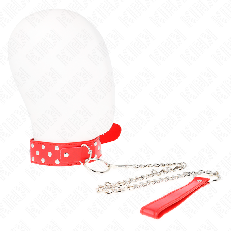 KINK - RIVET RING COLLAR WITH BELT 65 CM RED ADJUSTABLE 36-50 CM X 3.8 CM