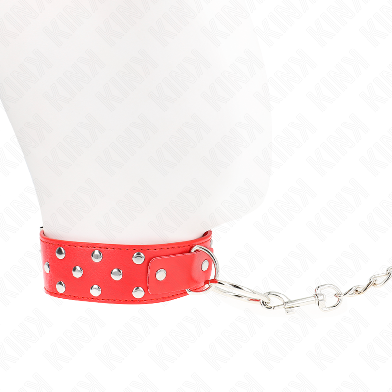 KINK - RIVET RING COLLAR WITH BELT 65 CM RED ADJUSTABLE 36-50 CM X 3.8 CM