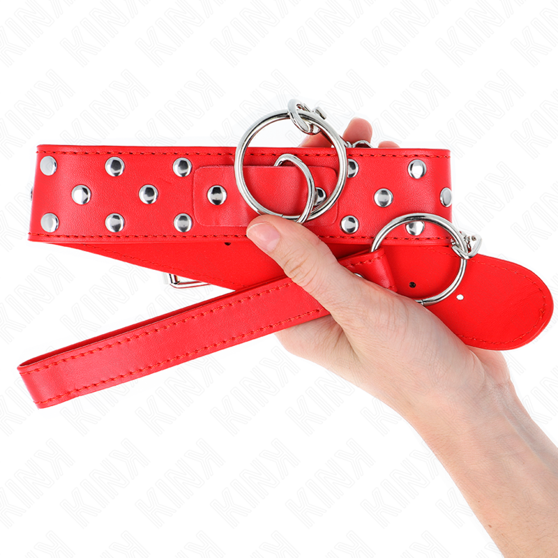 KINK - RIVET RING COLLAR WITH BELT 65 CM RED ADJUSTABLE 36-50 CM X 3.8 CM