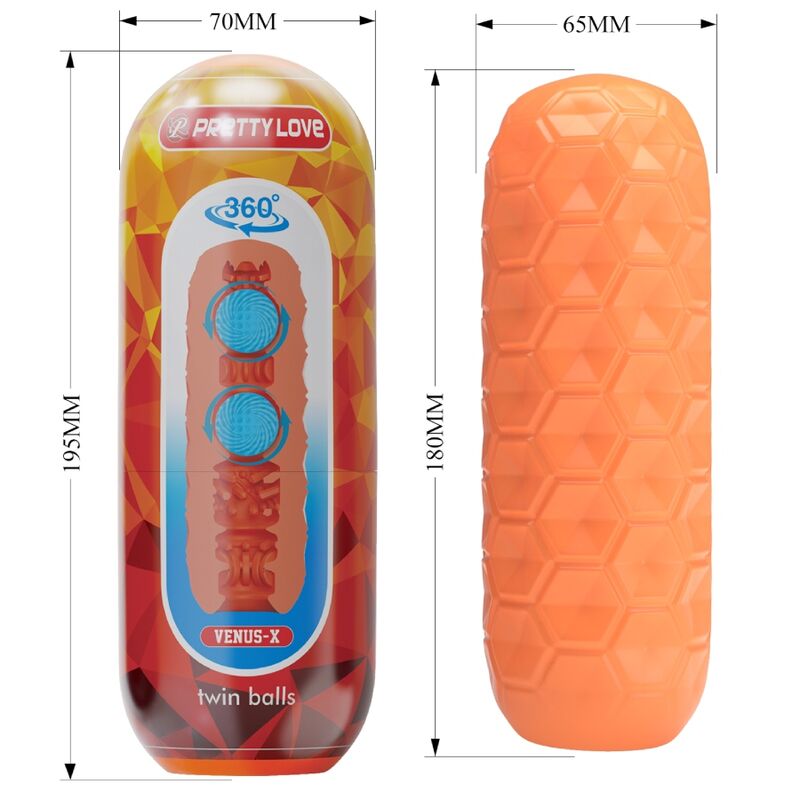 PRETTY LOVE - ORANGE TWO-BALL MALE MASTURBATOR