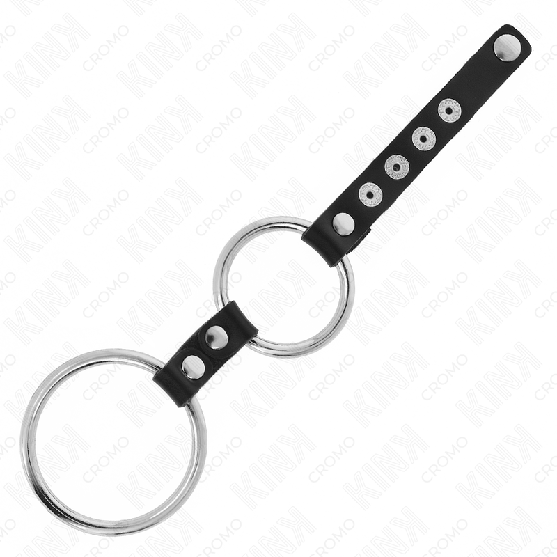 KINK - 1.5" TO 2" DOUBLE METAL COCK RING CONNECTED TO LEATHER