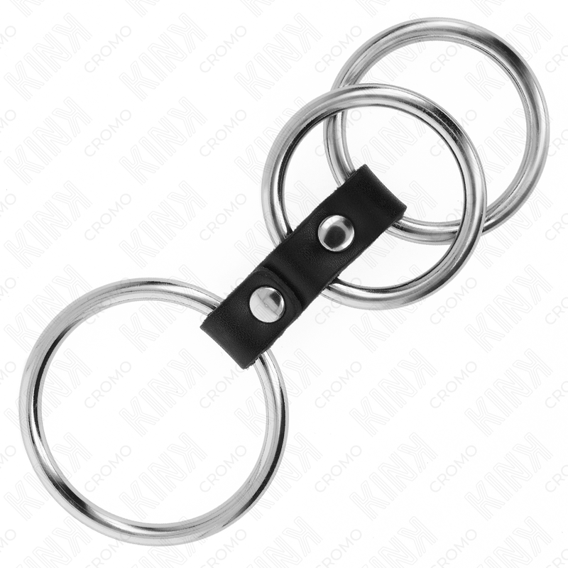 KINK - TRIPLE METAL COCK RING 3.7CM TO 5CM CONNECTED TO LEATHER