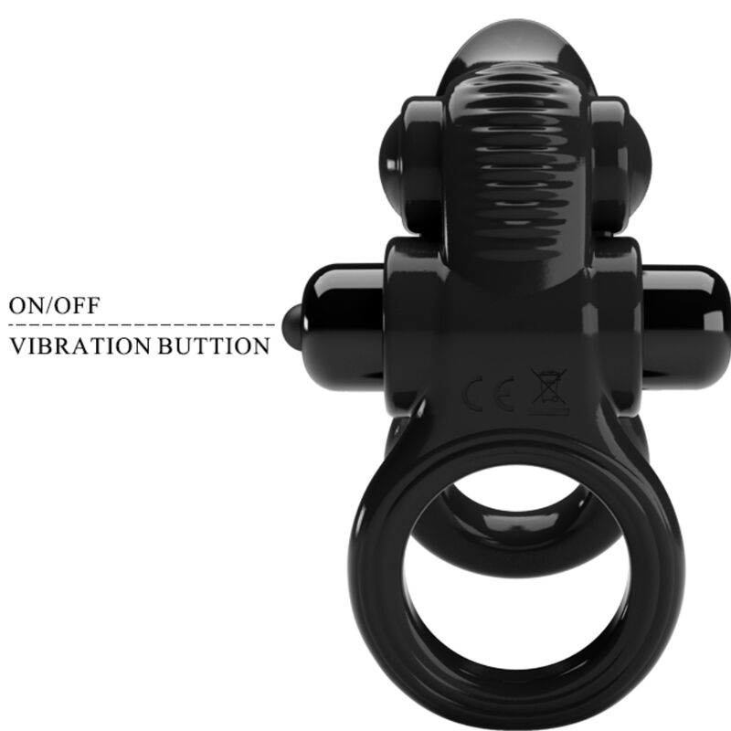 PRETTY LOVE - PASSIONATE RING ANILLO VIBRADOR DOBLE + ESTIMULADOR DE CLÍTORIS NEGRO