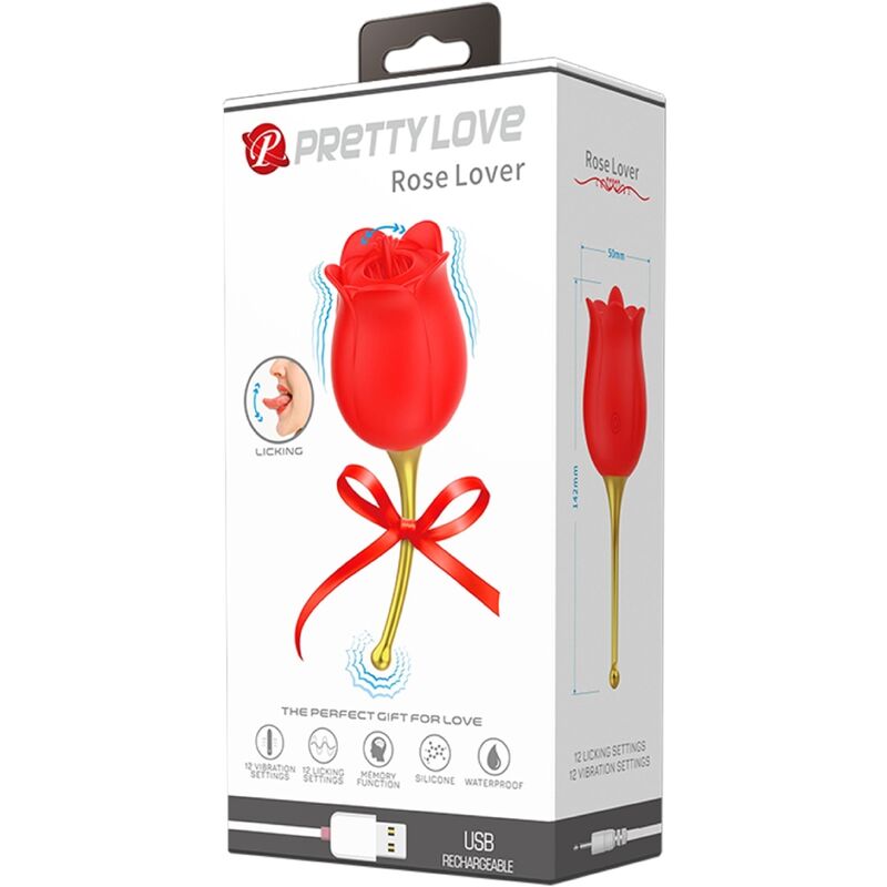 PRETTY LOVE - ROSE LOVER CLITORIS STIMULATOR PINK 12 VIBRATIONS RED