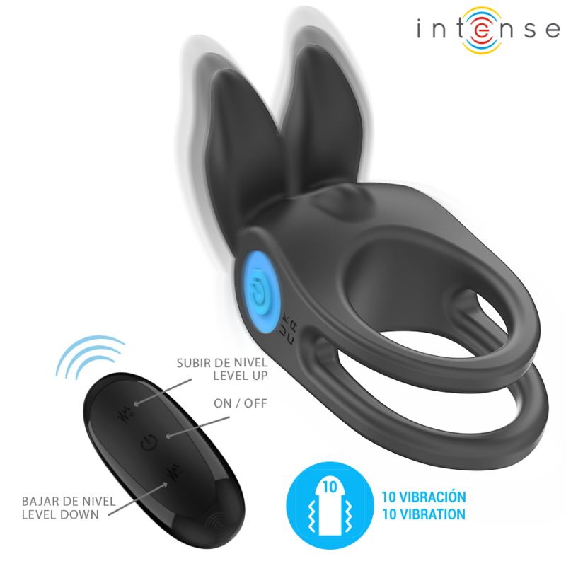 INTENSE - SAM DOUBLE PENIS RING VIBRATOR 10 VIBRATIONS BLACK