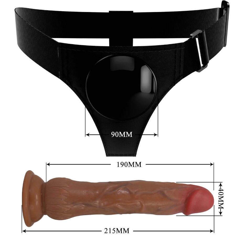 PRETTY LOVE - KYTON UNIVERSAL HARNESS PANTIES WITH SQUIRTING DILDO 19 CM MULATO