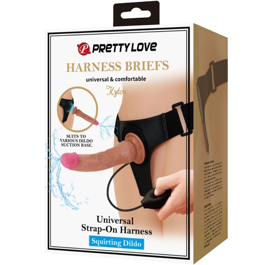 PRETTY LOVE - KYTON UNIVERSAL HARNESS PANTIES WITH SQUIRTING DILDO 19 CM MULATO