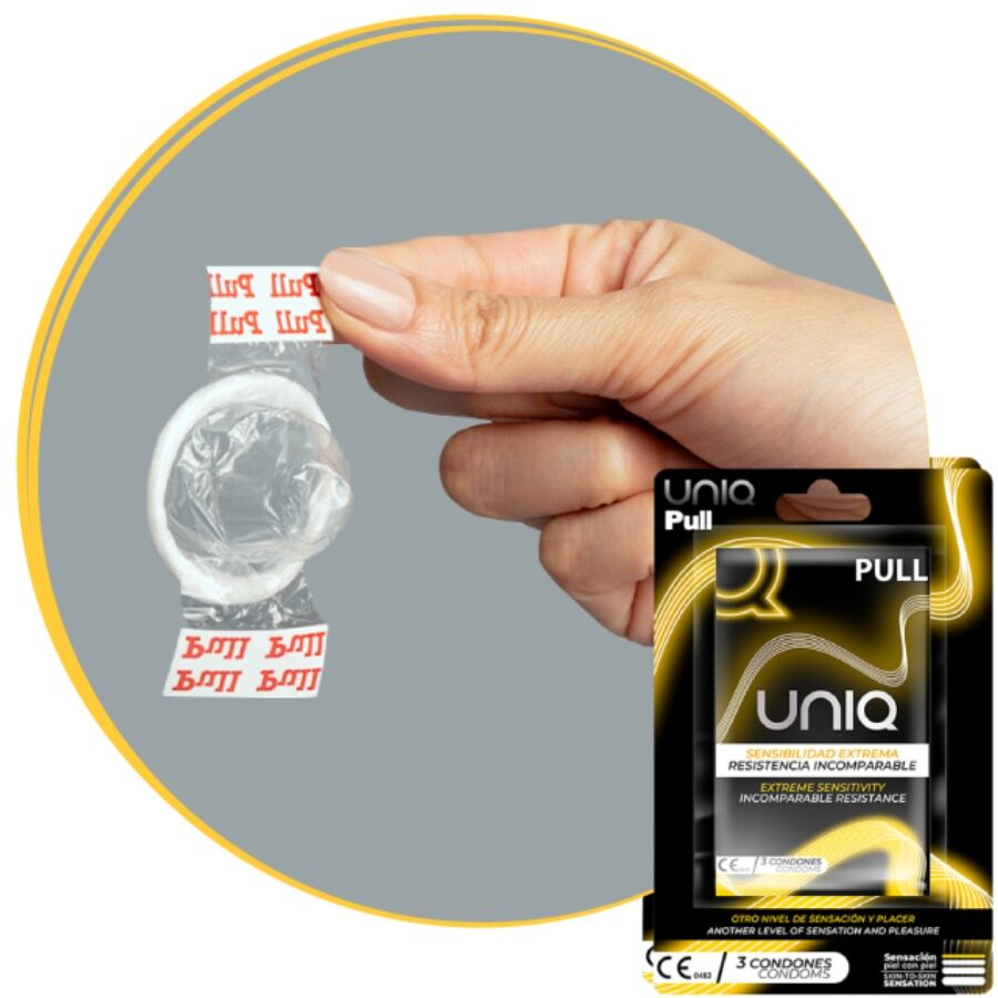 UNIQ - PULL LATEX-FREE CONDOMS WITH STRIPS 3 UNITS