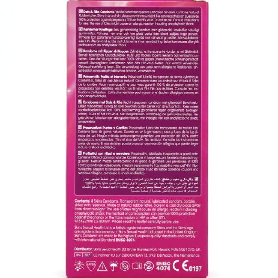 SKINS - PACK DE 8 PRÉSERVATIFS PREMIUM DOTS & RIBS