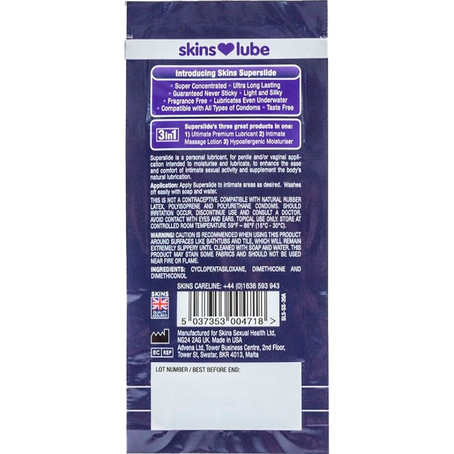 SKINS - SUPERSLIDE LUBRIFIANT À BASE DE SILICONE DOSE UNIQUE 5 ML