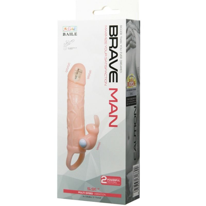 BAILE - BRAVE MAN PENIS COVER WITH RABBIT FLESH AND DUAL MOTOR 16.5 CM