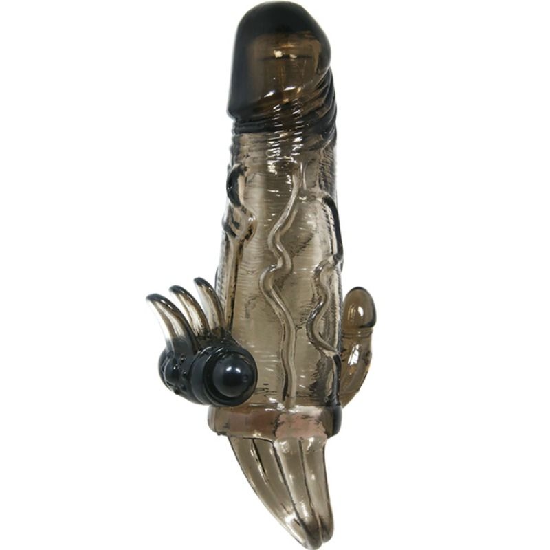 BAILE - BRAVE MAN PENIS COVER WITH CLITORISM AND ANAL STIMULATION DOUBLE BULLET BLACK 16.5 CM