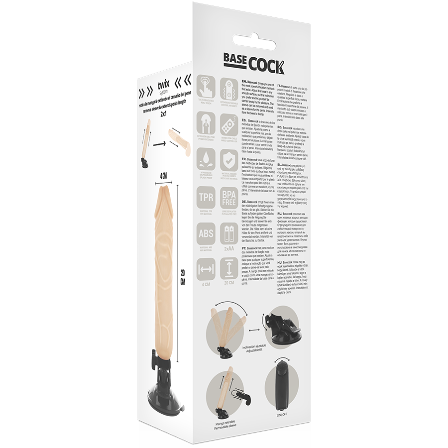 BASECOCK - 20 CM REALISTIC NATURAL REMOTE CONTROL VIBRATOR -O- 4 CM