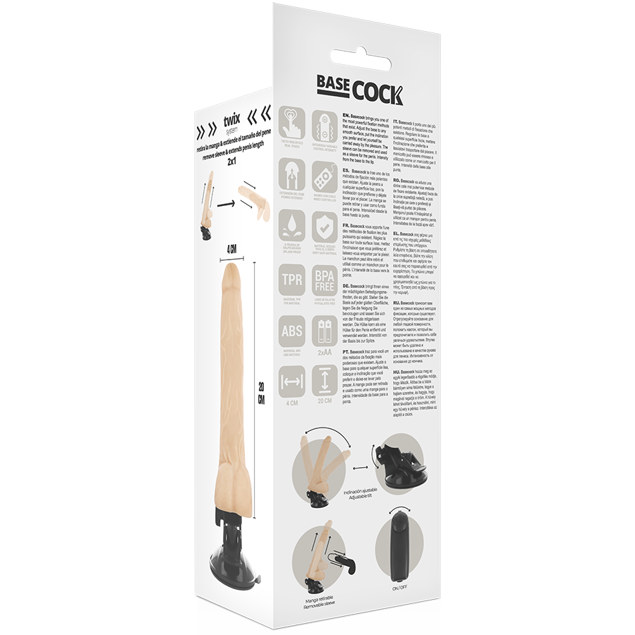 BASECOCK - REALISTIC NATURAL VIBRATOR WITH REMOTE CONTROL WITH TESTICLES 20 CM -O- 4 CM