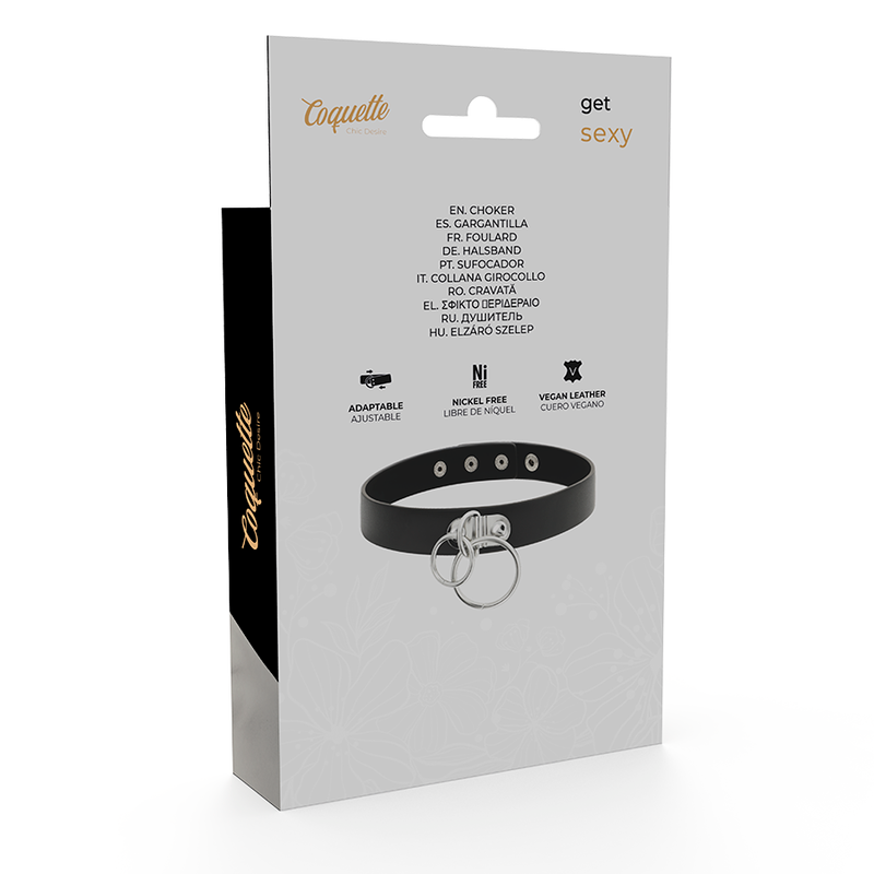 COQUETTE CHIC DESIRE - DOUBLE RING CHOKER IN VEGAN LEATHER