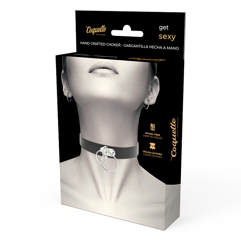 COQUETTE CHIC DESIRE - DOUBLE RING CHOKER IN VEGAN LEATHER
