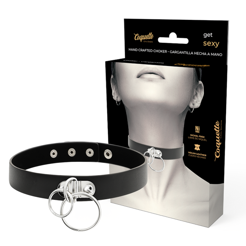 COQUETTE CHIC DESIRE - DOUBLE RING CHOKER IN VEGAN LEATHER