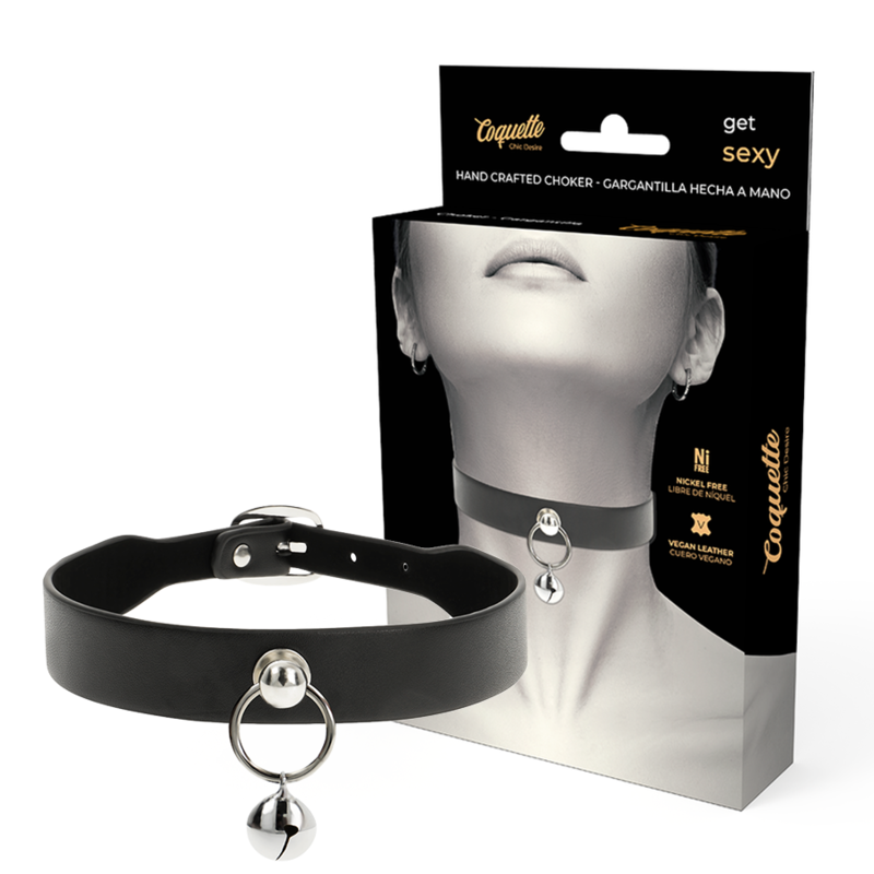COQUETTE CHIC DESIRE - WOMEN'S VEGAN LEATHER NECKLACE ACCESSORY RATTLE/HOOP