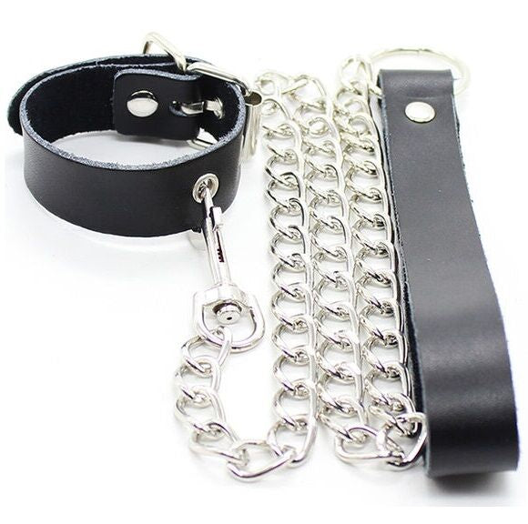 OHMAMA FETISH - PENIS COLLAR AND LEATHER BRACELET WITH METAL CHAIN