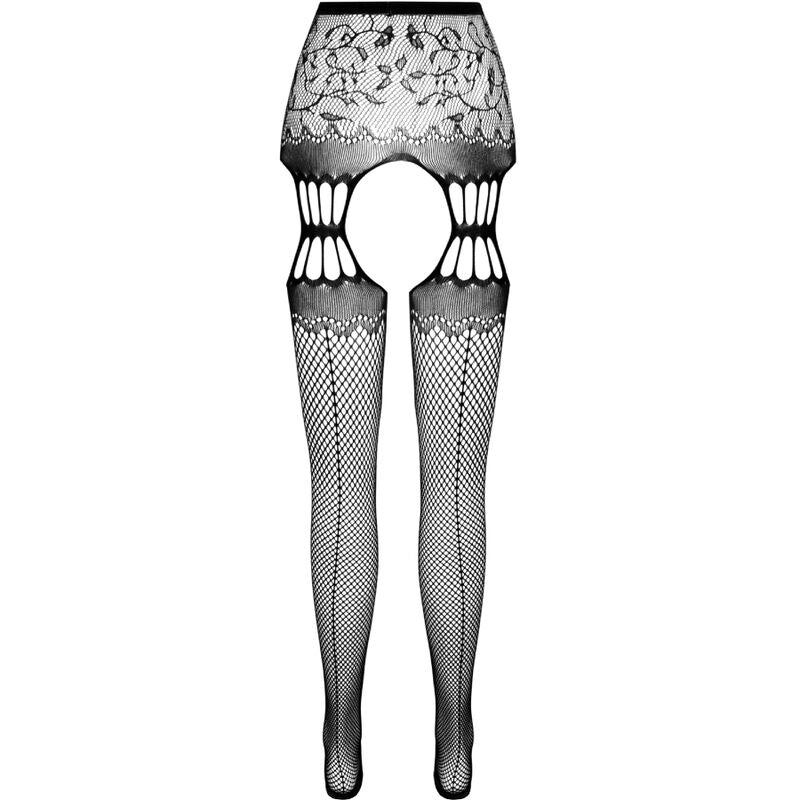 PASSION - BLACK TIGHTS WITH GARTER S027 ONE SIZE