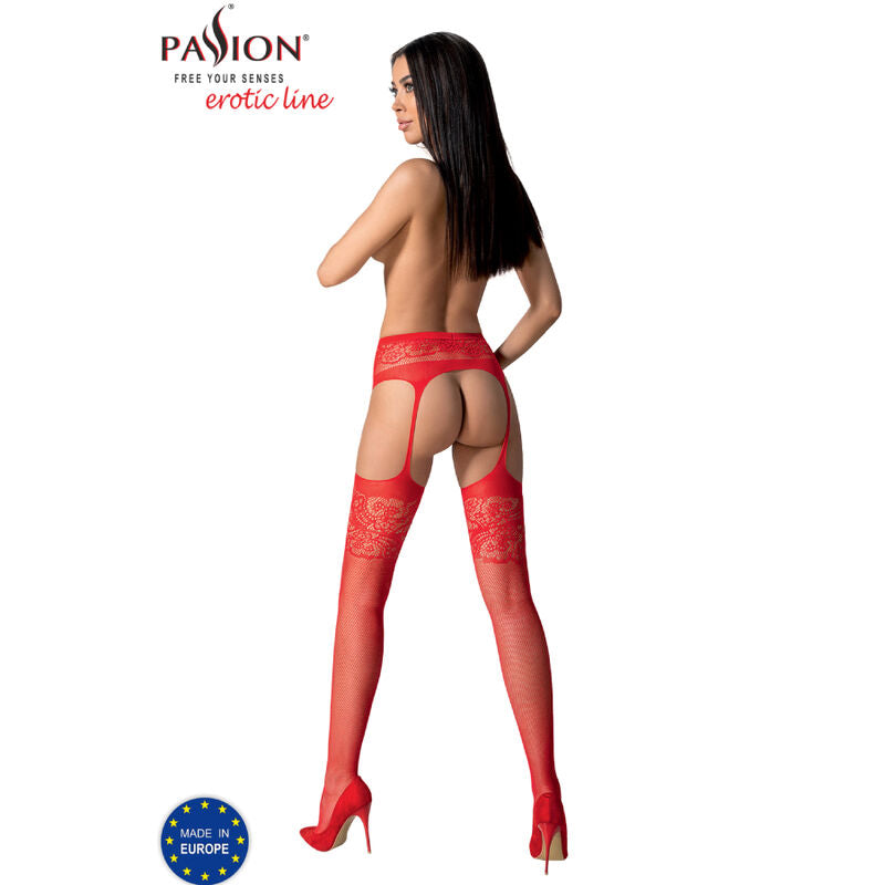 PASSION - S029 BLACK TIGHTS WITH GARTER ONE SIZE