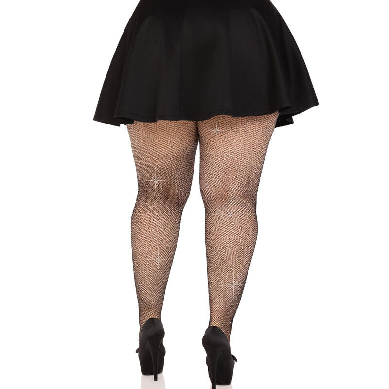 LEG AVENUE - MEDIA REJILLA CRISTALIZADA NEGRO PLUS SIZE
