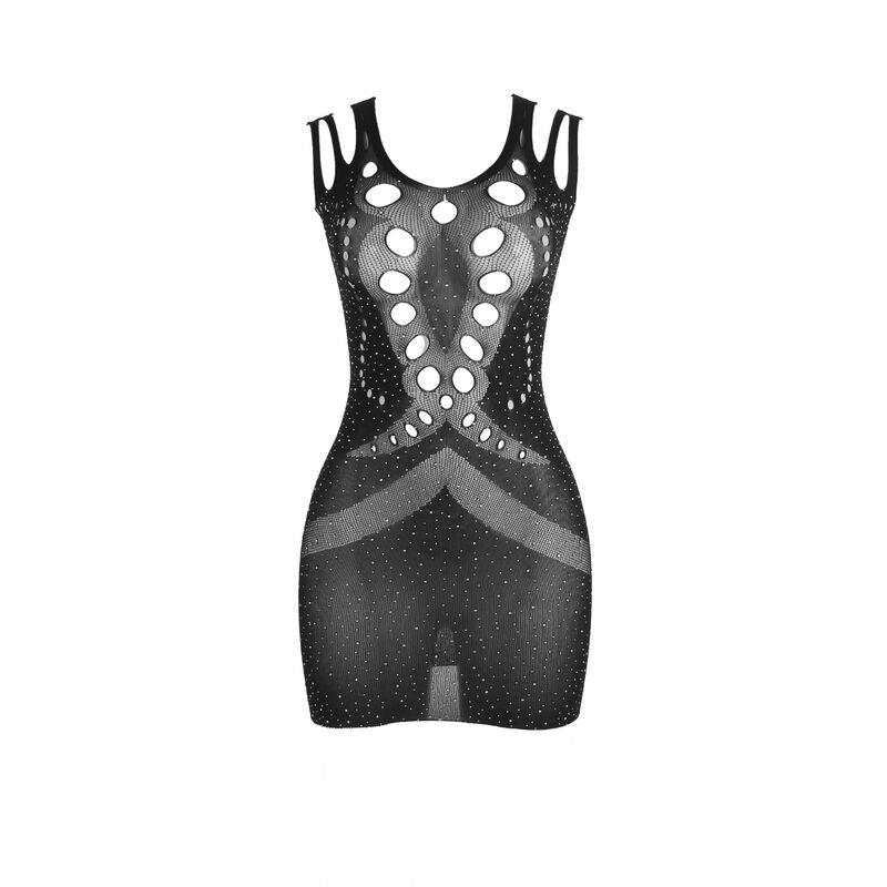 SUBBLIME - 952198 BLACK FISHNET DRESS WITH SPARKLING DIAMONDS ONE SIZE