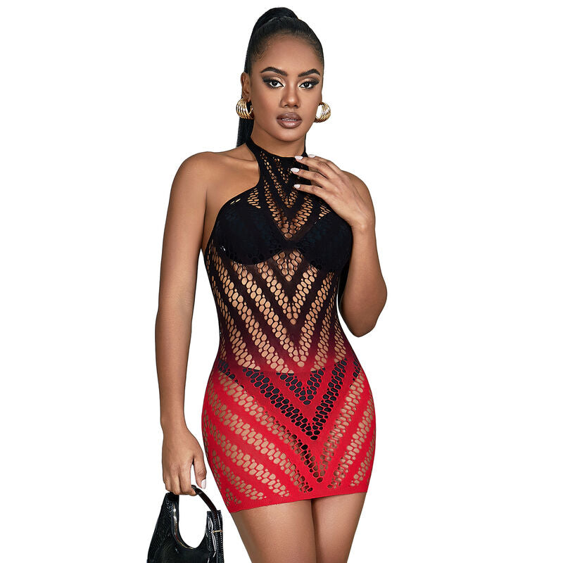 SUBBLIME - 952242 RED AND BLACK GRADIENT ELASTIC MESH DRESS ONE SIZE