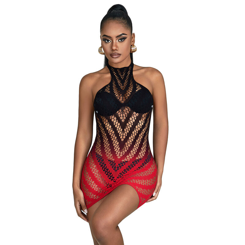 SUBBLIME - 952242 RED AND BLACK GRADIENT ELASTIC MESH DRESS ONE SIZE